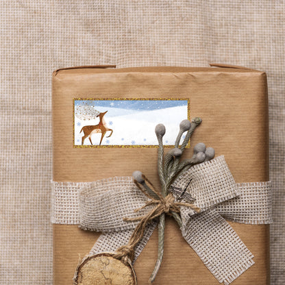 Pack Of 8 Christmas Self Adhesive Glitter Gift Tags Reindeer & Llama Design