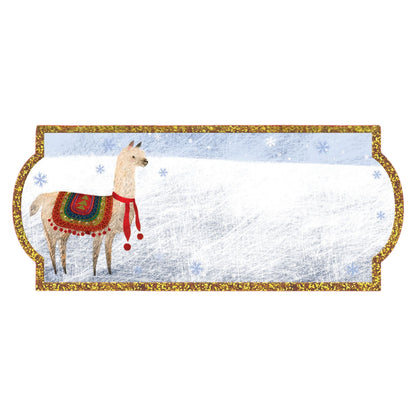 Pack Of 8 Christmas Self Adhesive Glitter Gift Tags Reindeer & Llama Design