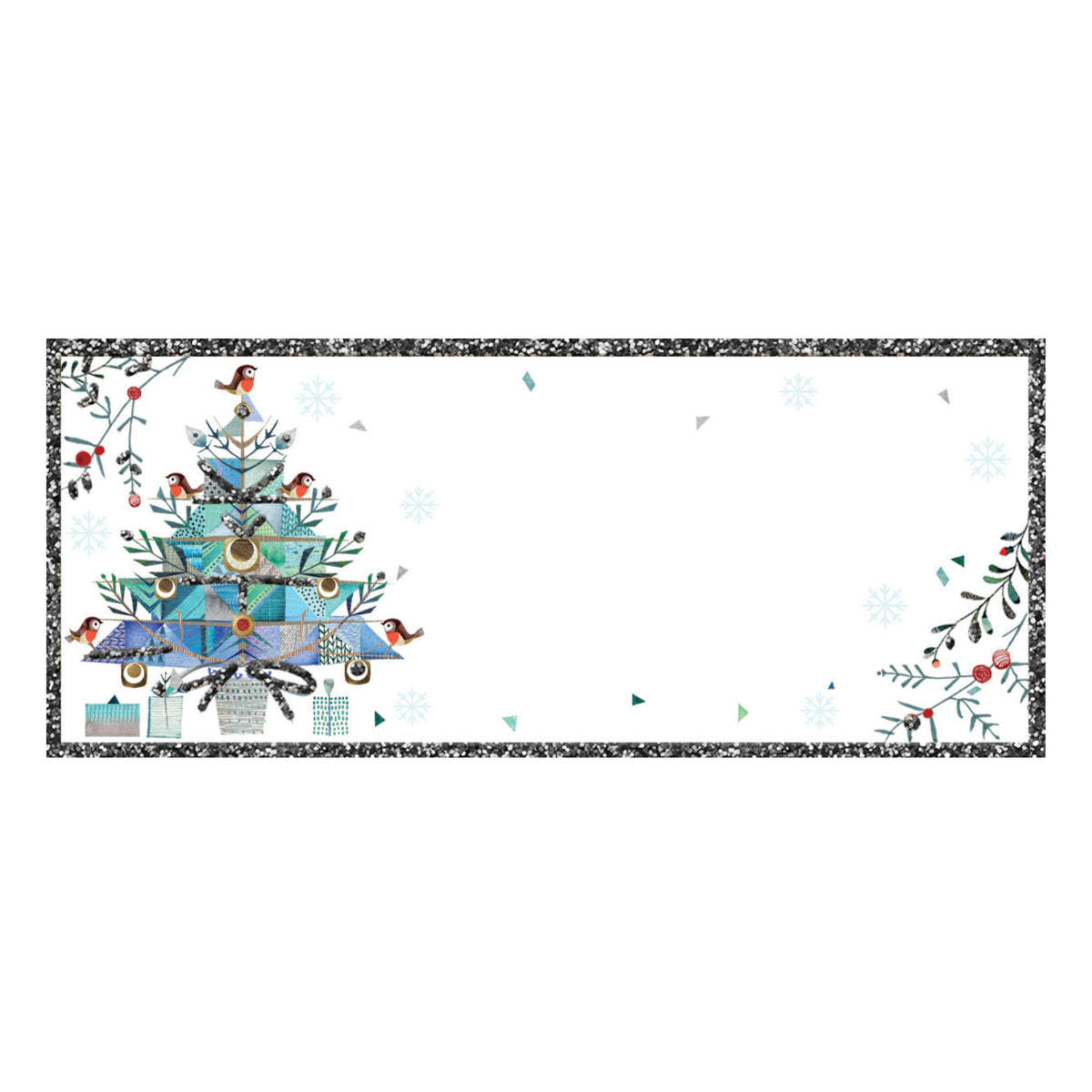 Pack Of 8 Christmas Self Adhesive Glitter Gift Tags Robin & Tree Design