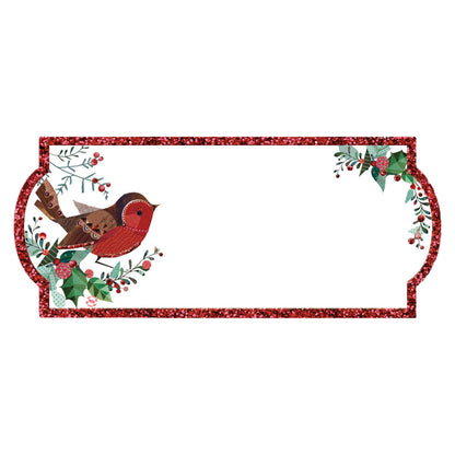Pack Of 8 Christmas Self Adhesive Glitter Gift Tags Robin & Tree Design