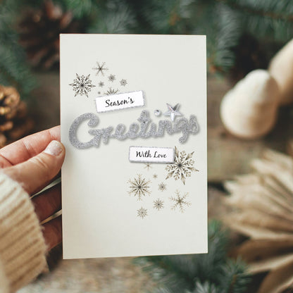 Silver Glitter Christmas Card Topper Season's Greetings With Love Crafting Gifting