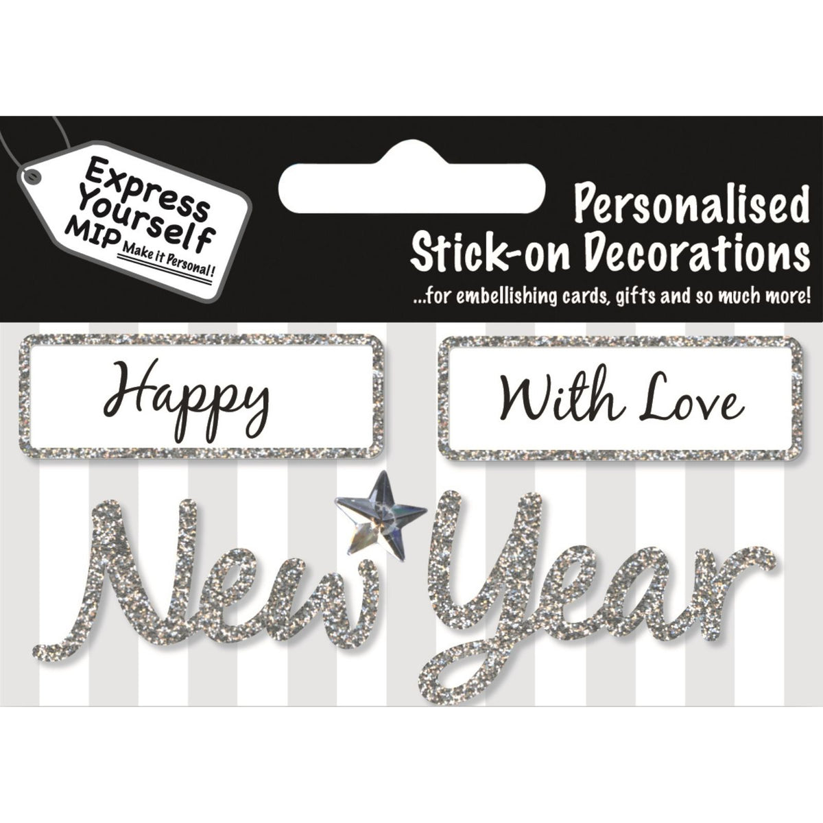 Silver Glitter Christmas Card Topper Happy New Year With Love Crafting Gifting