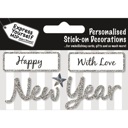 Silver Glitter Christmas Card Topper Happy New Year With Love Crafting Gifting