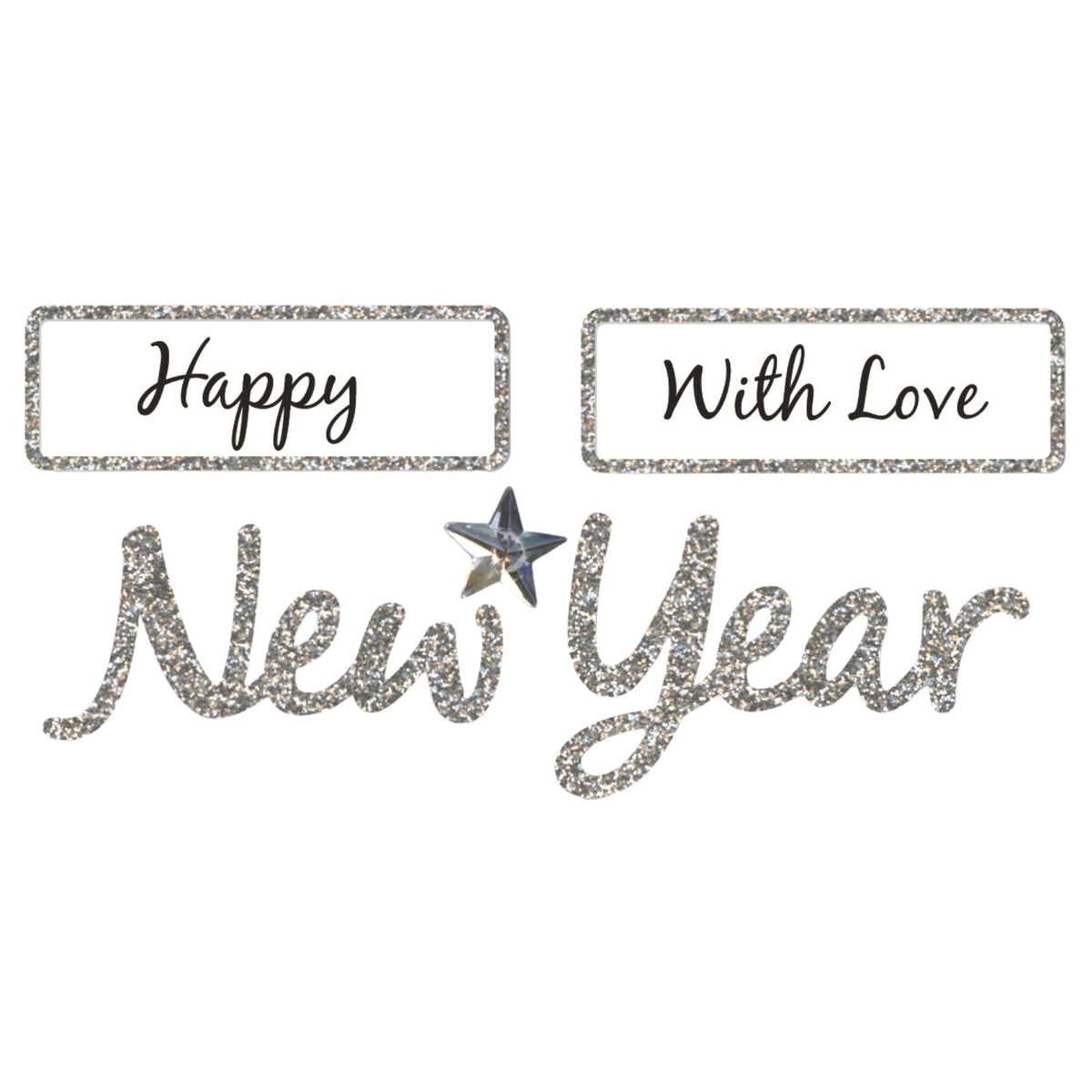 Silver Glitter Christmas Card Topper Happy New Year With Love Crafting Gifting