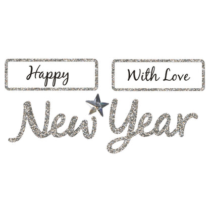 Silver Glitter Christmas Card Topper Happy New Year With Love Crafting Gifting