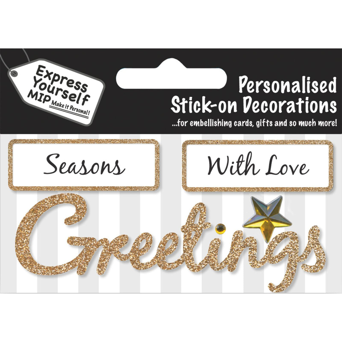 Gold Glitter Christmas Card Topper Season's Greetings With Love Crafting Gifting