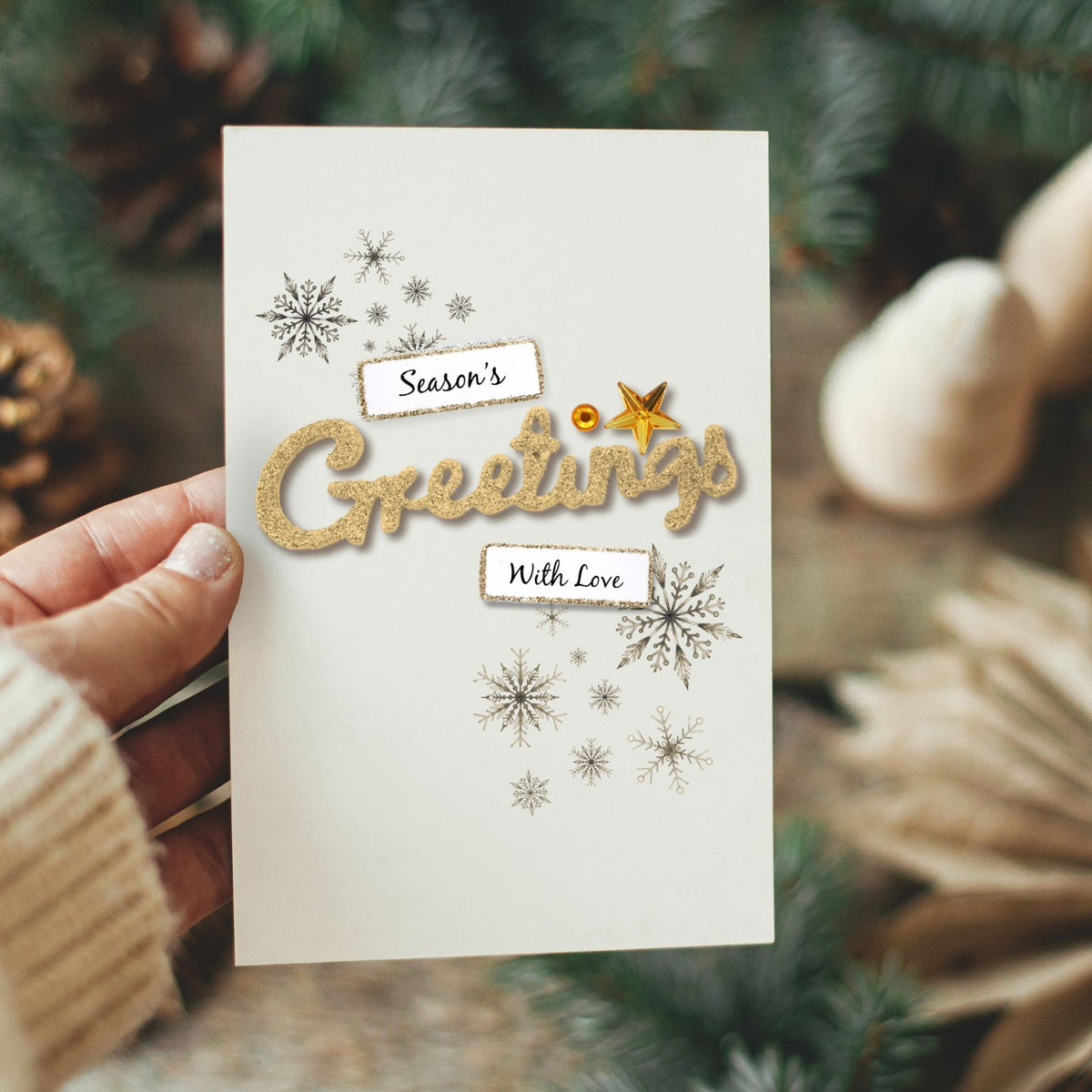 Gold Glitter Christmas Card Topper Season's Greetings With Love Crafting Gifting