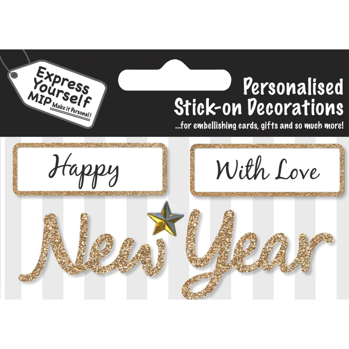 Gold Glitter Christmas Card Topper Happy New Year With Love Crafting Gifting