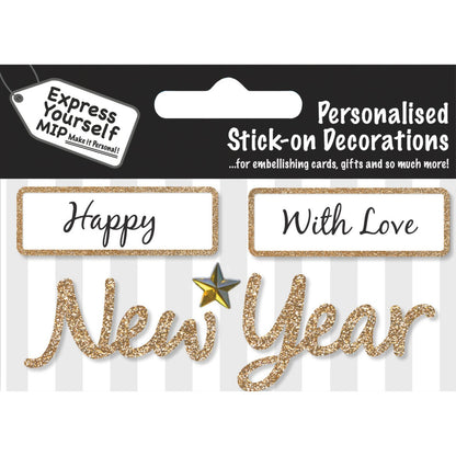 Gold Glitter Christmas Card Topper Happy New Year With Love Crafting Gifting