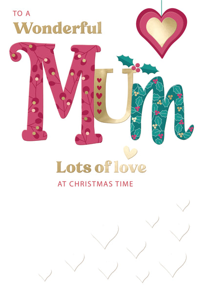 To A Wonderful Mum Festive Cheer Love Bauble Christmas Greeting Card