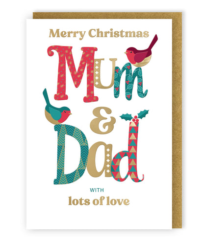 Merry Christmas Mum & Dad Festive Cheer Robins Christmas Greeting Card