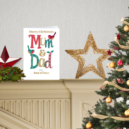 Merry Christmas Mum & Dad Festive Cheer Robins Christmas Greeting Card