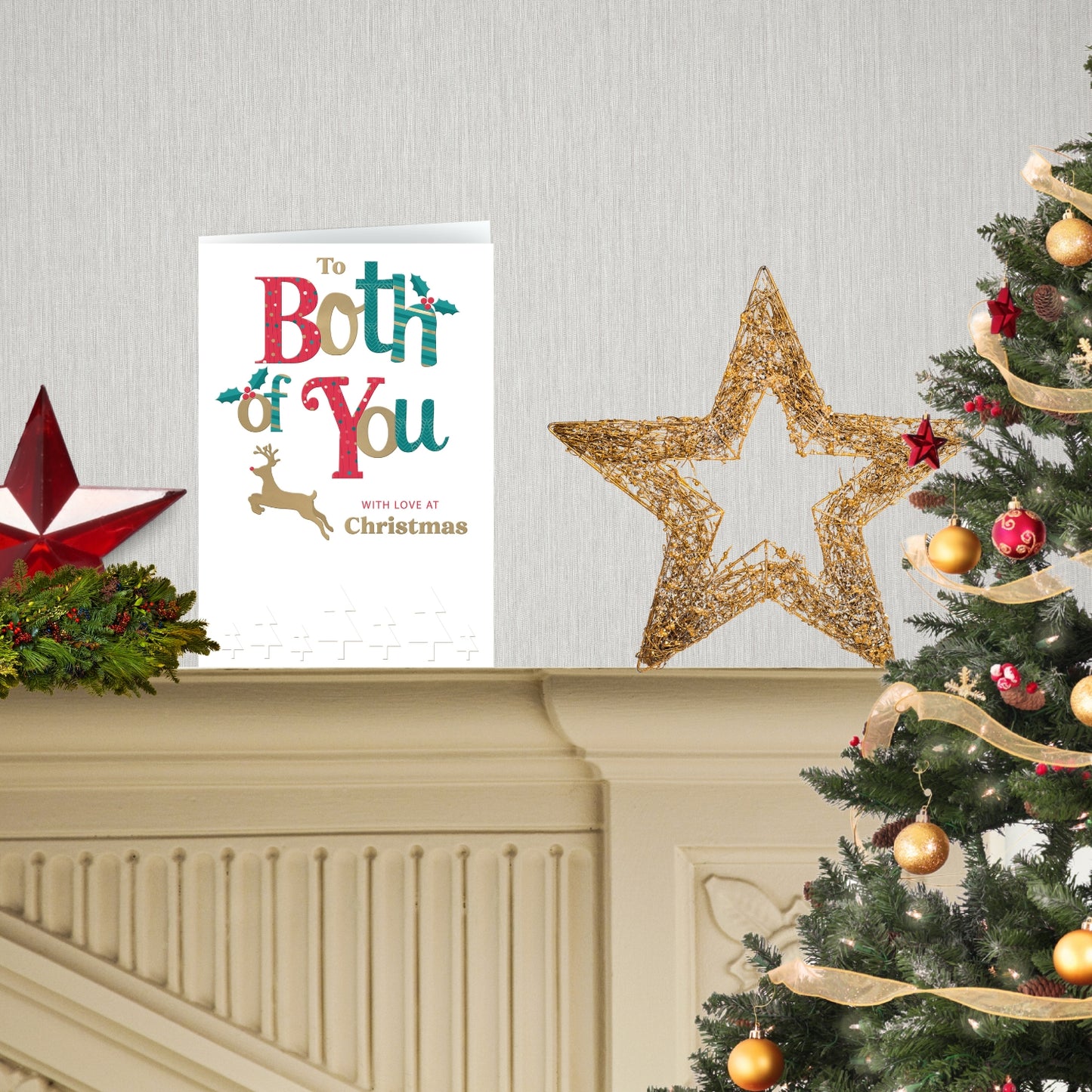 To Both Of You With Love Festive Cheer Jolly Reindeer Christmas Greeting Card
