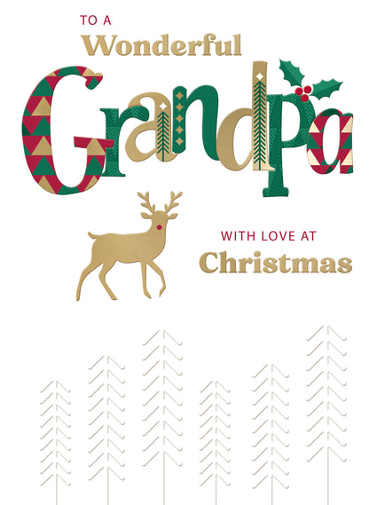 To A Wonderful Grandpa Festive Joy Reindeer Christmas Greeting Card