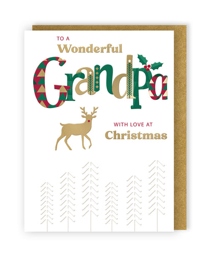 To A Wonderful Grandpa Festive Joy Reindeer Christmas Greeting Card
