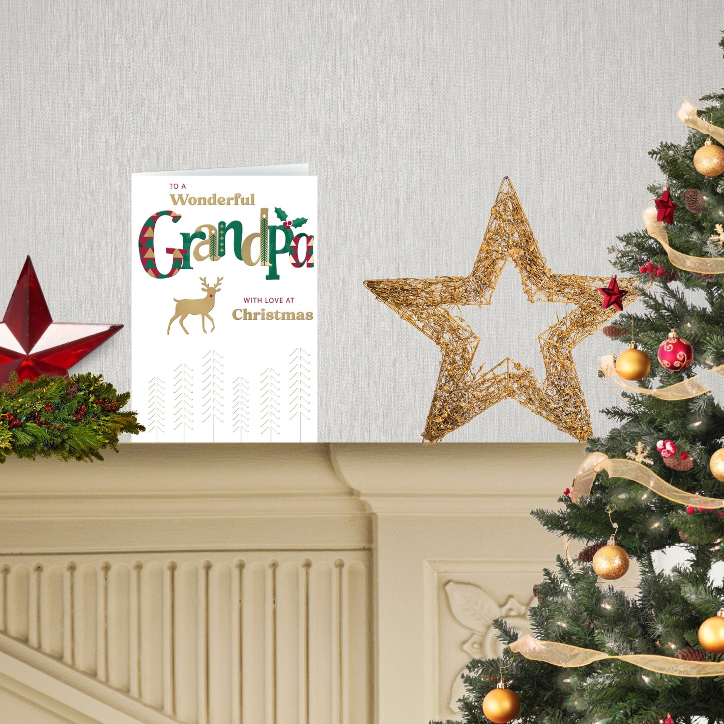 To A Wonderful Grandpa Festive Joy Reindeer Christmas Greeting Card