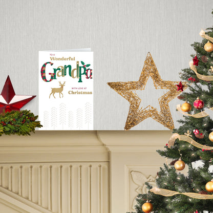 To A Wonderful Grandpa Festive Joy Reindeer Christmas Greeting Card