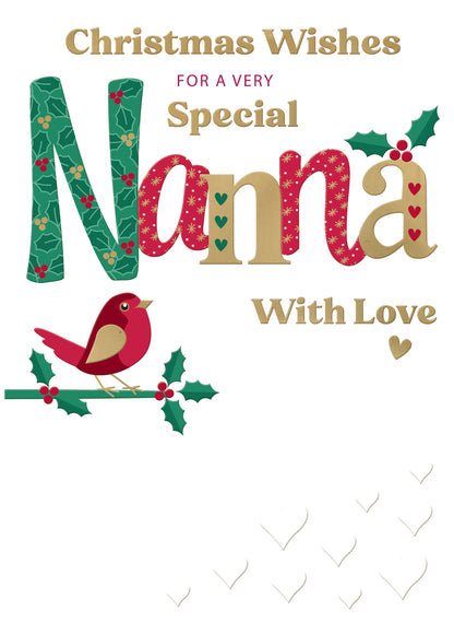 Very Special Nanna Festive Joy Red Robin Christmas Greeting Card