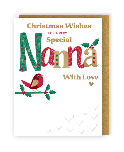 Very Special Nanna Festive Joy Red Robin Christmas Greeting Card