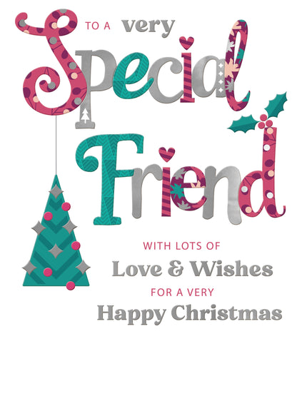 To A Very Special Friend Festive Joy Tree Bauble Christmas Greeting Card