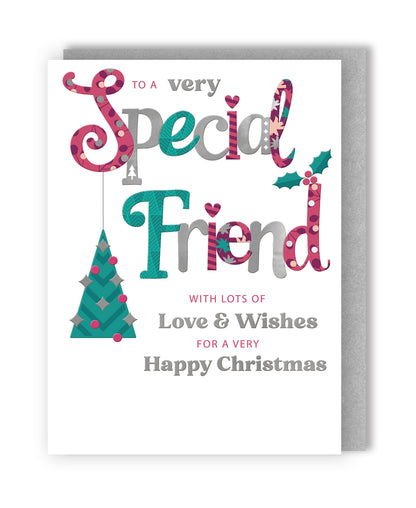 To A Very Special Friend Festive Joy Tree Bauble Christmas Greeting Card