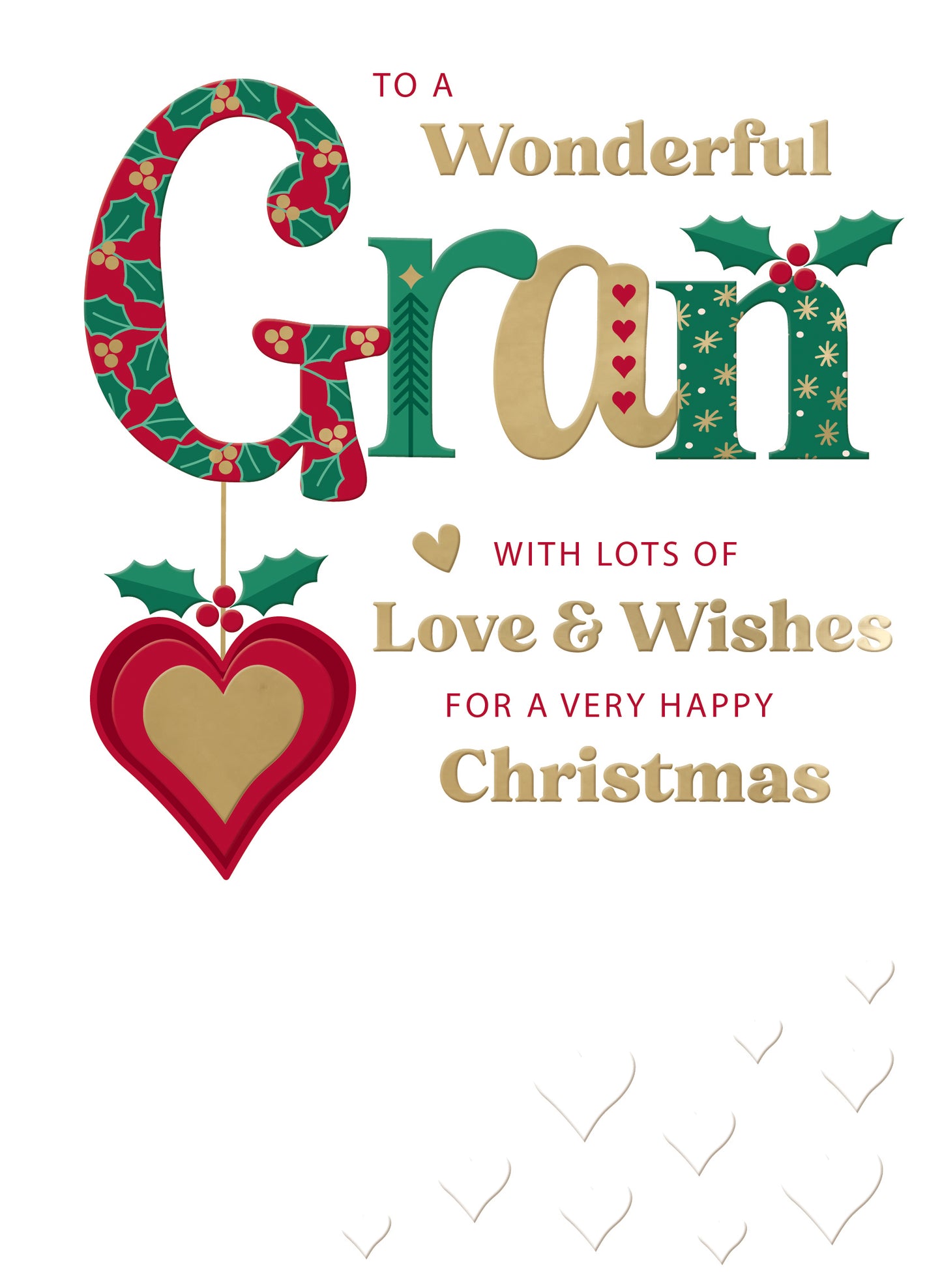 To A Wonderful Gran Festive Joy Heart Bauble Christmas Greeting Card
