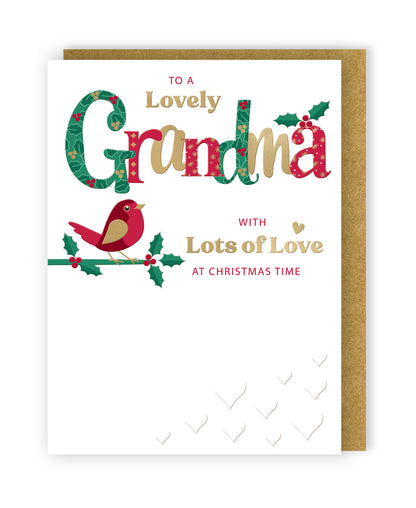 To A Lovely Grandma Festive Joy Red Robin Christmas Greeting Card