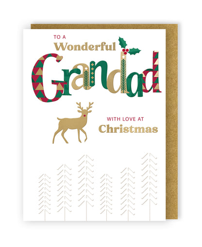 To A Wonderful Grandad Festive Joy Reindeer Christmas Greeting Card