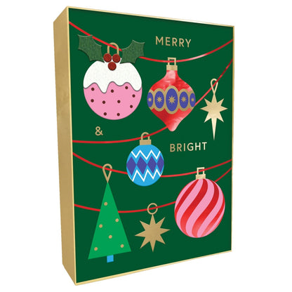 Box Of 4 Luxury Christmas Cards Merry & Bright Baubles Hand-Finished Fir & Felt Range