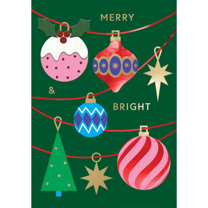 Hand-Finished Christmas Card Merry & Bright Baubles Luxury Fir & Felt Range