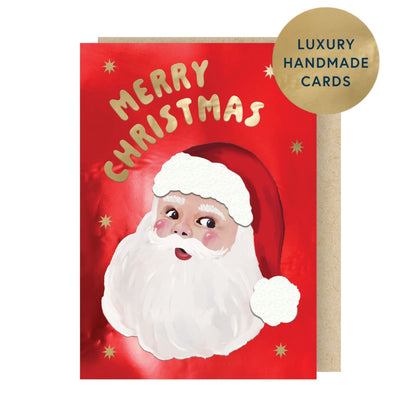 Box Of 4 Luxury Christmas Cards Santa Claus Hand-Finished Fir & Felt Range