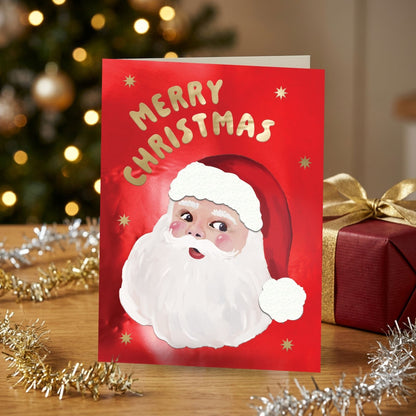 Box Of 4 Luxury Christmas Cards Santa Claus Hand-Finished Fir & Felt Range
