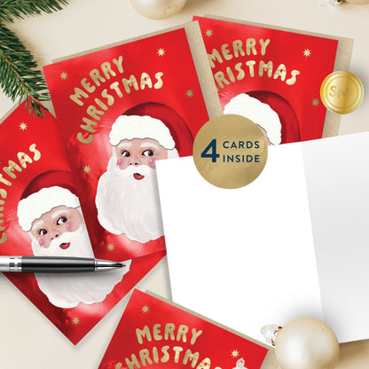 Box Of 4 Luxury Christmas Cards Santa Claus Hand-Finished Fir & Felt Range