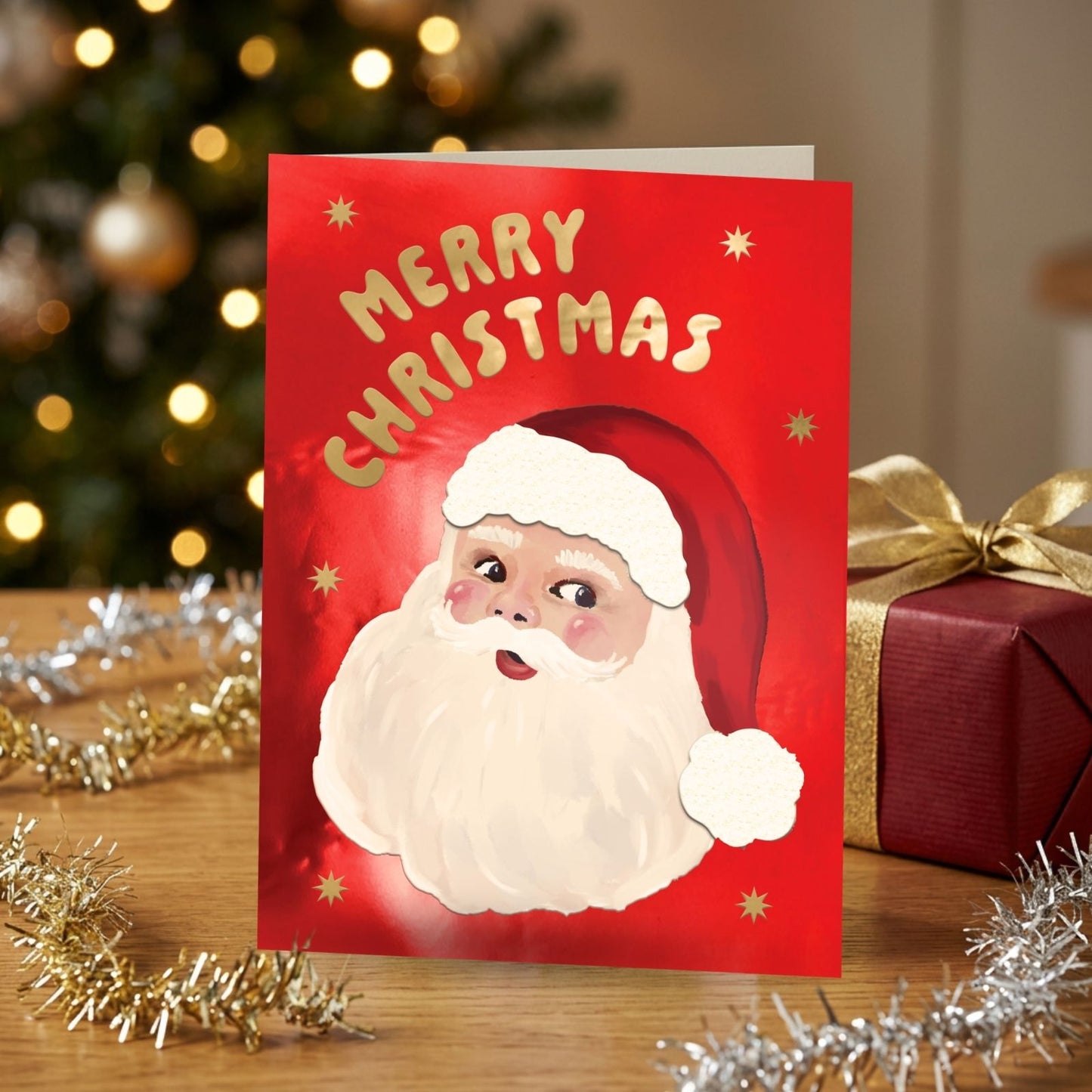Hand-Finished Christmas Card Santa Claus Merry Christmas Luxury Fir & Felt Range