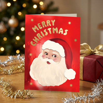 Hand-Finished Christmas Card Santa Claus Merry Christmas Luxury Fir & Felt Range