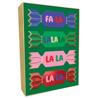 Box Of 4 Luxury Christmas Cards Fa La La Crackers Hand-Finished Fir & Felt Range