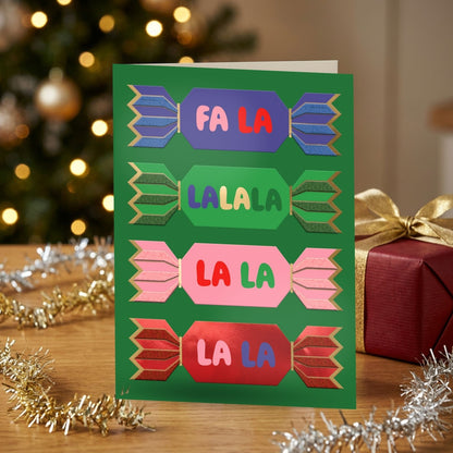 Box Of 4 Luxury Christmas Cards Fa La La Crackers Hand-Finished Fir & Felt Range