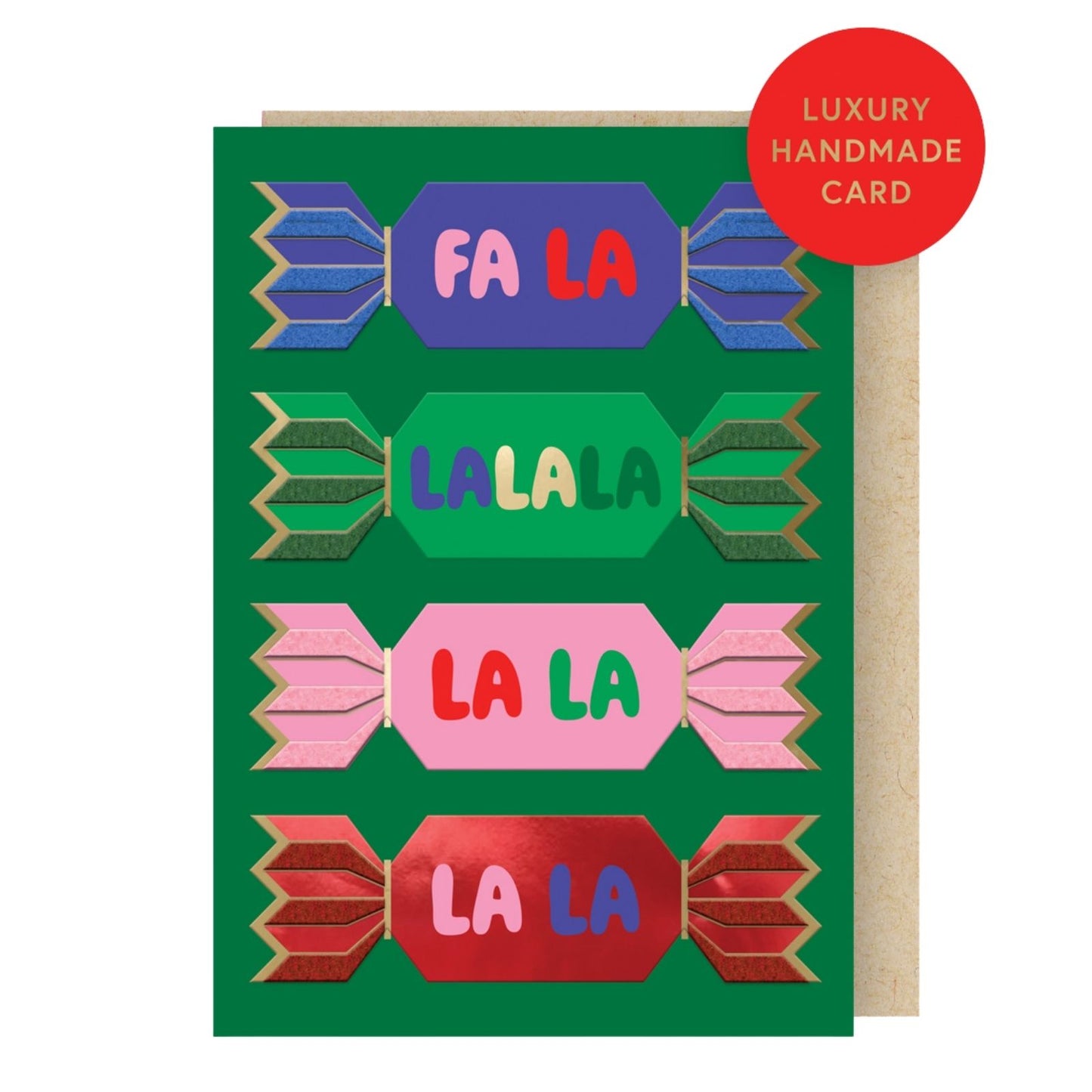 Hand-Finished Christmas Card Fa La La Crackers Luxury Fir & Felt Range