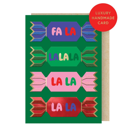 Hand-Finished Christmas Card Fa La La Crackers Luxury Fir & Felt Range