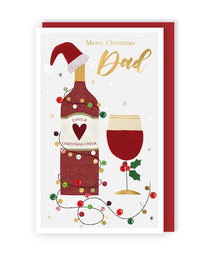 Merry Christmas Dad Felt-Tastic Red Wine Hand-Finished Christmas Greeting Card