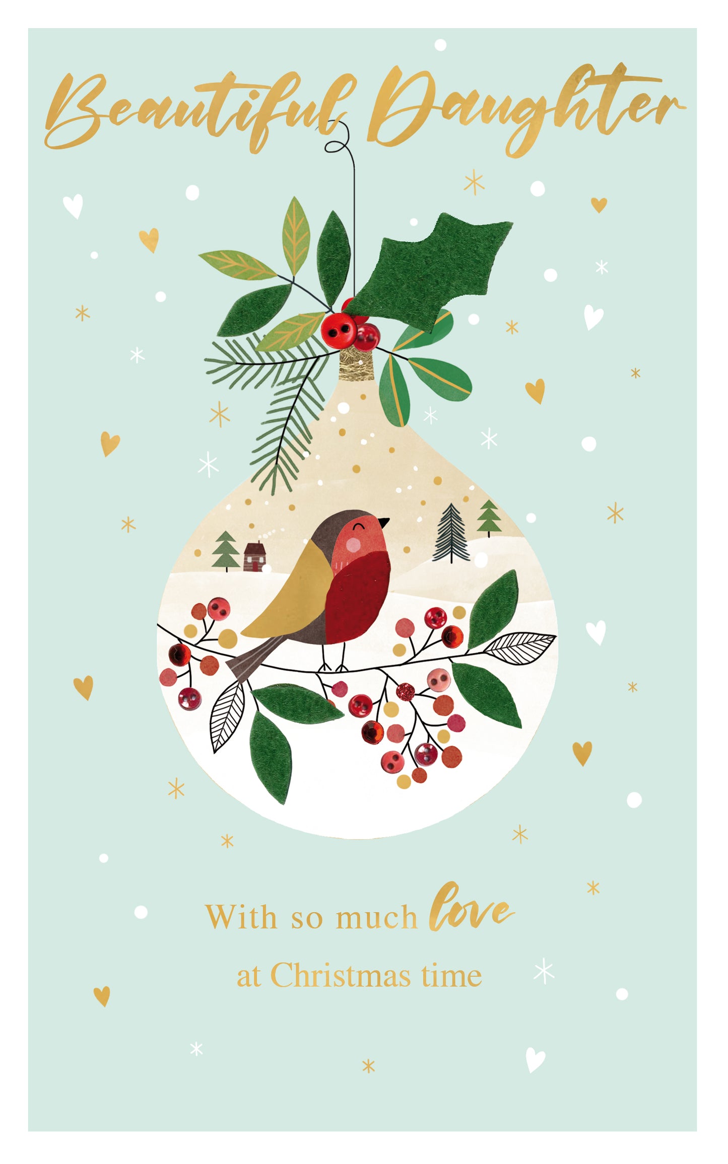 Beautiful Daughter Felt-Tastic Bauble Hand-Finished Christmas Greeting Card