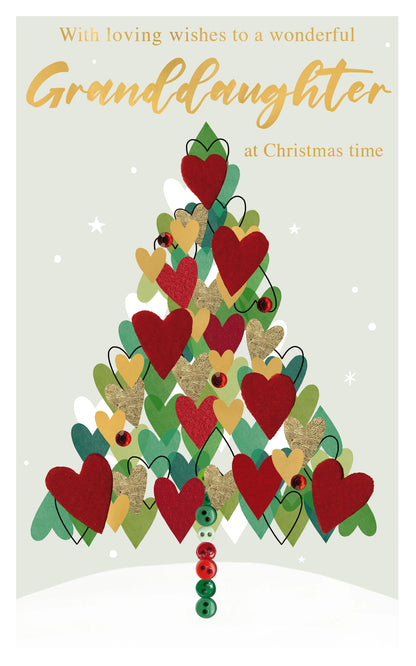 Granddaughter Felt-Tastic Tree Of Hearts Hand-Finished Christmas Greeting Card