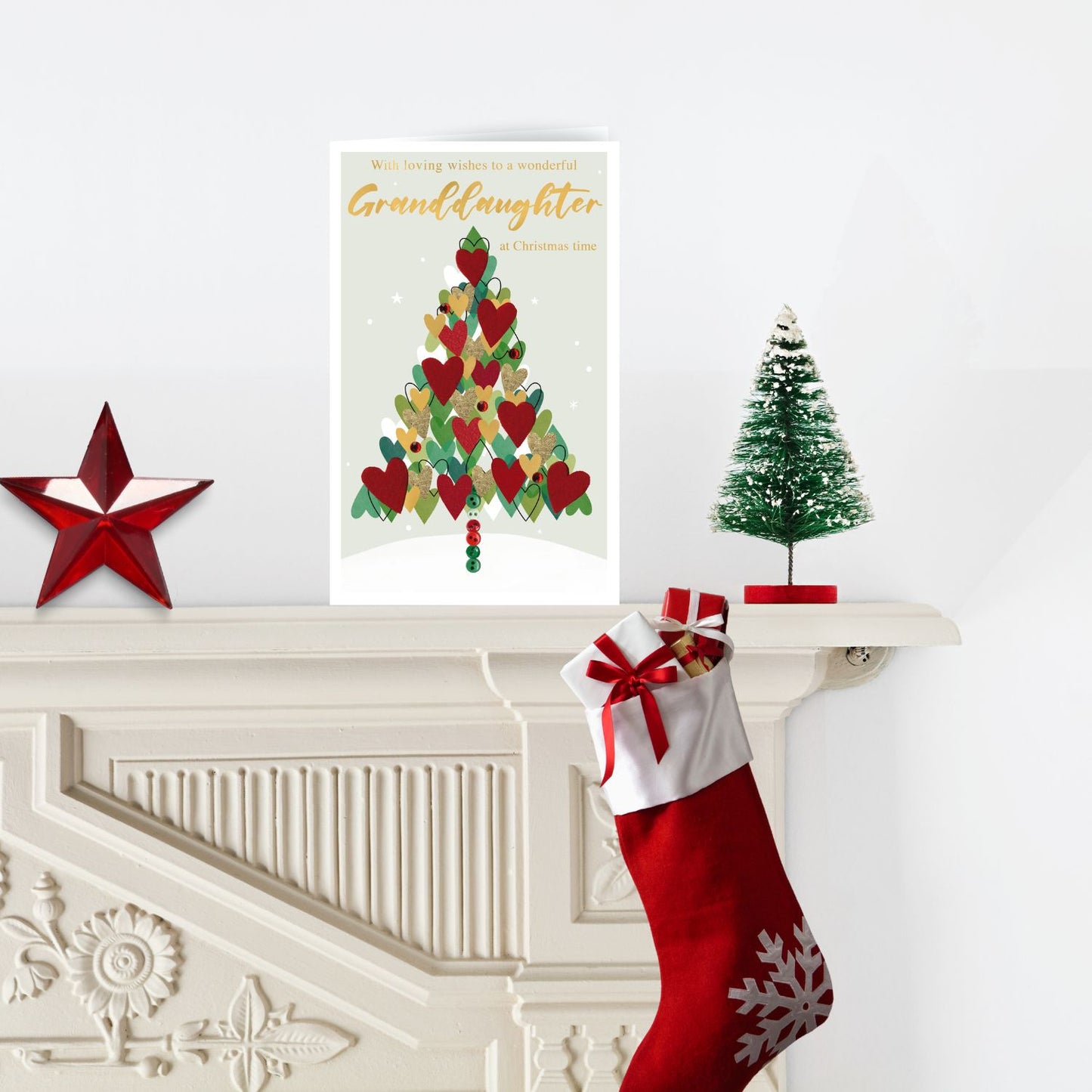 Granddaughter Felt-Tastic Tree Of Hearts Hand-Finished Christmas Greeting Card