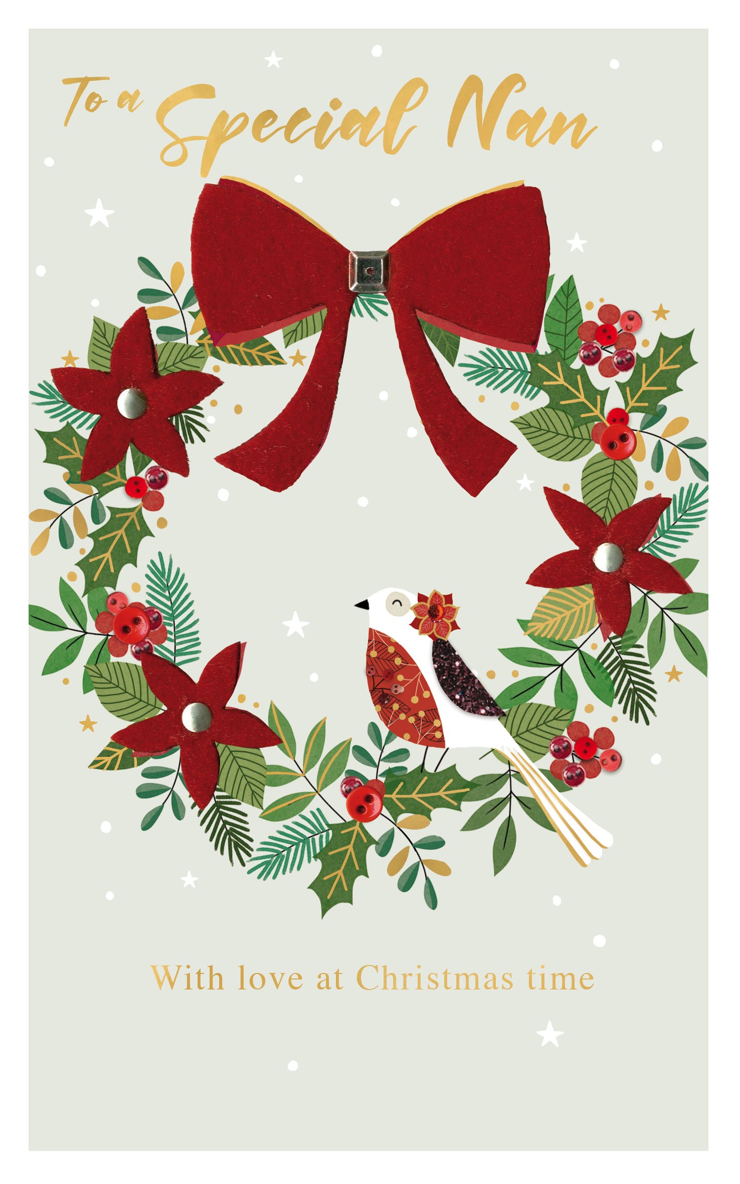 To A Special Nan Felt-Tastic Robin Wreath Hand-Finished Christmas Greeting Card