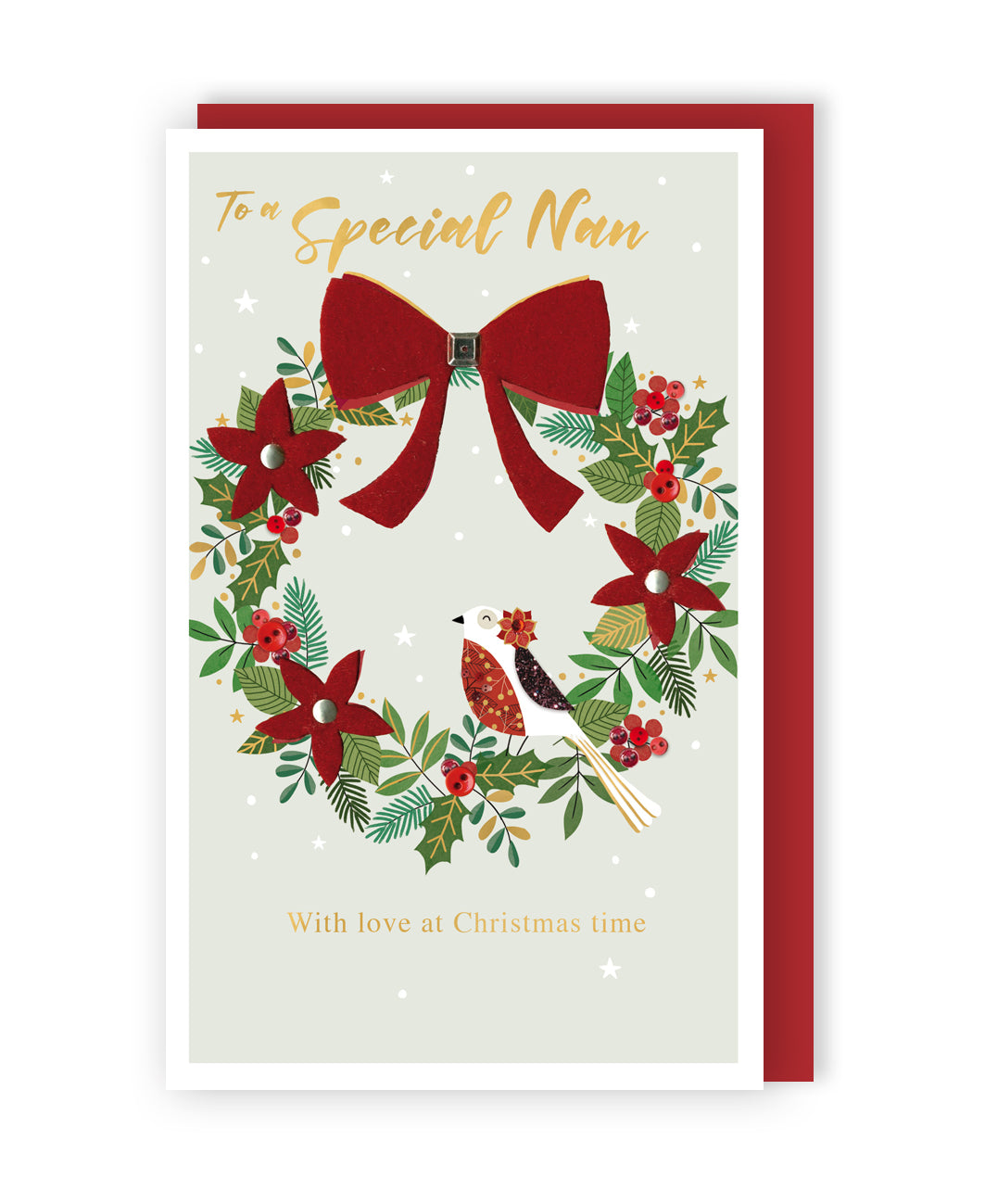 To A Special Nan Felt-Tastic Robin Wreath Hand-Finished Christmas Greeting Card