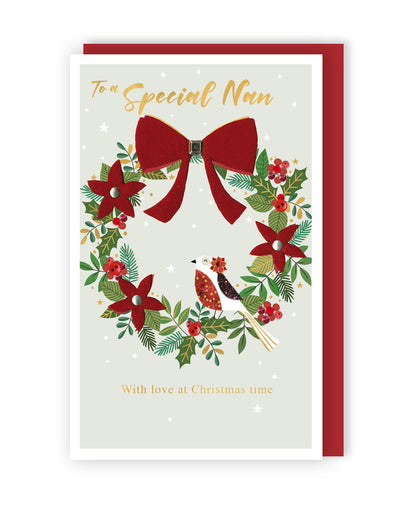 To A Special Nan Felt-Tastic Robin Wreath Hand-Finished Christmas Greeting Card
