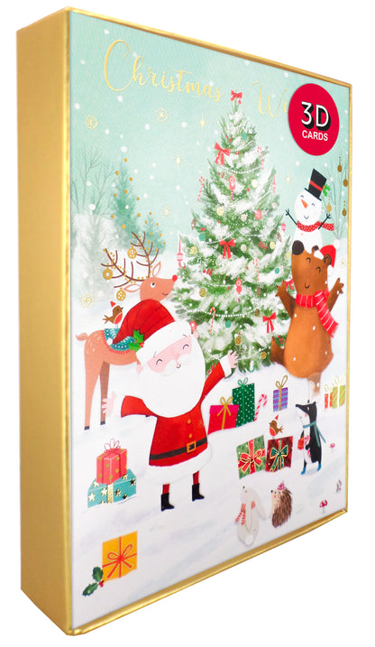 Box Of 5 Pop Up 3D Santa & Animals Christmas Cards Xmas Card Boxes