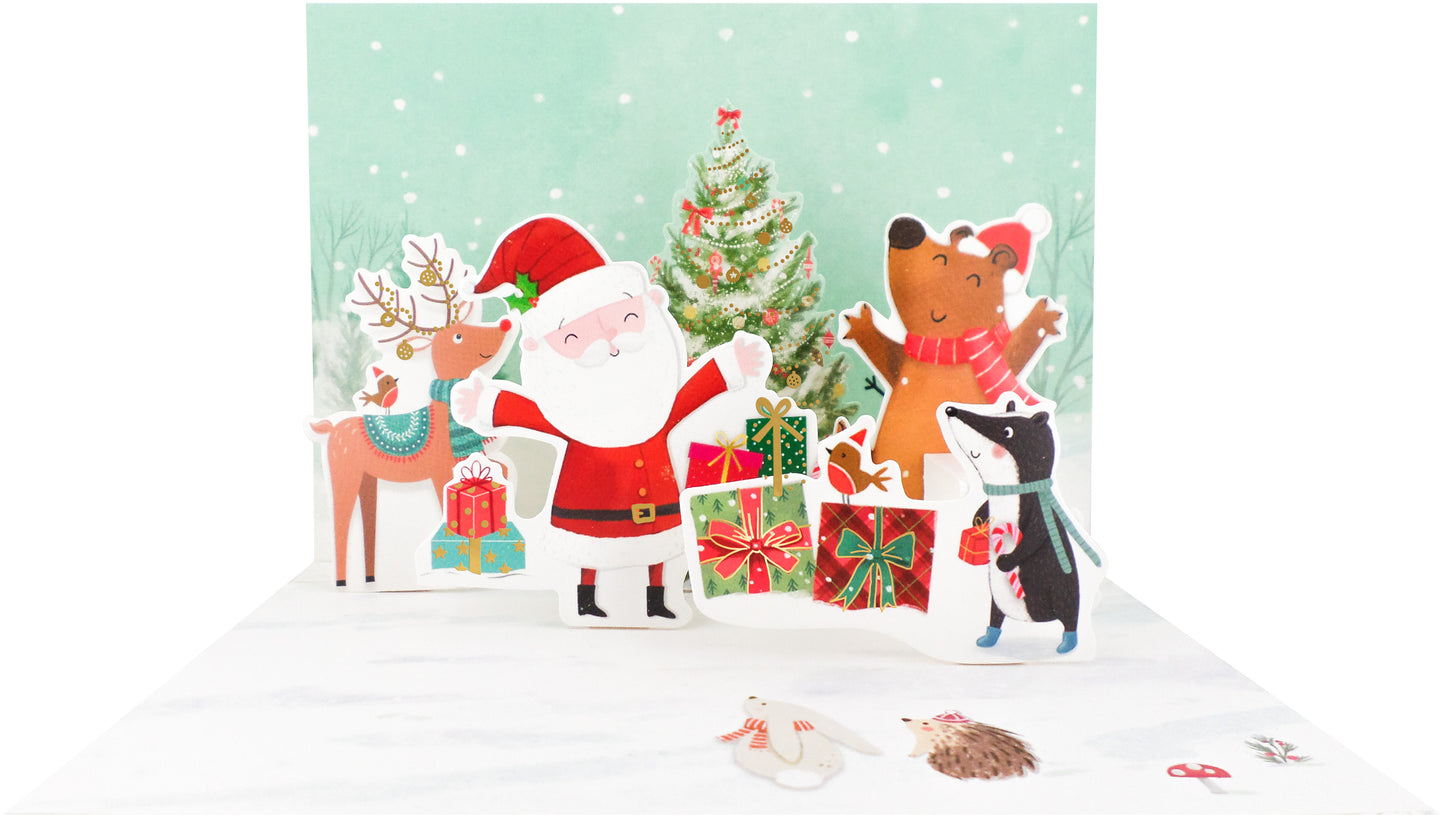 Box Of 5 Pop Up 3D Santa & Animals Christmas Cards Xmas Card Boxes