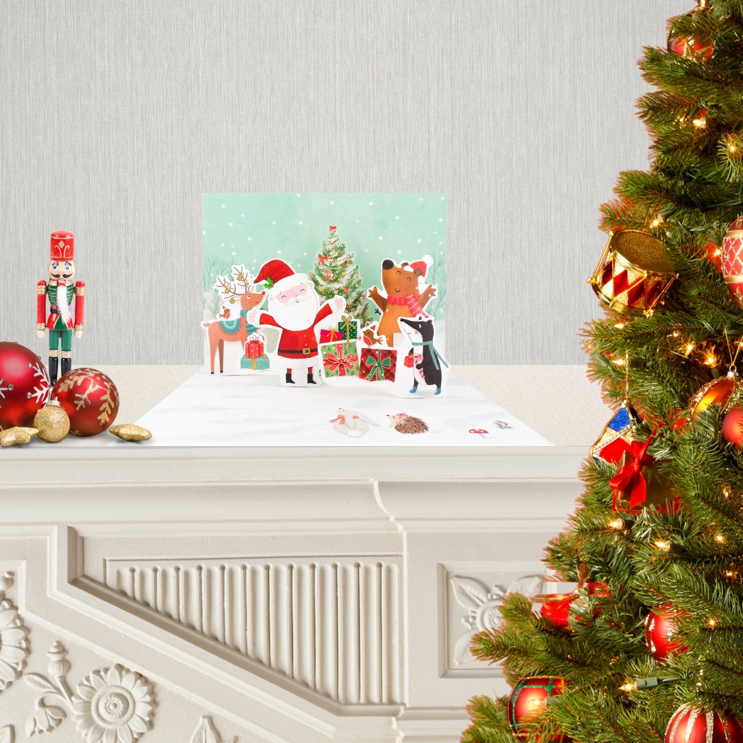 Surprise 3D Pop Out Santa & Animals Christmas Pop Up Greeting Card