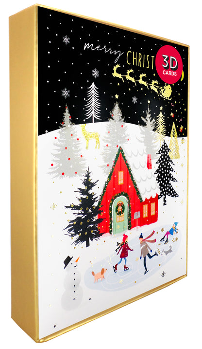 Box Of 5 Pop Up 3D Ice Skaters Fun Christmas Cards Xmas Card Boxes